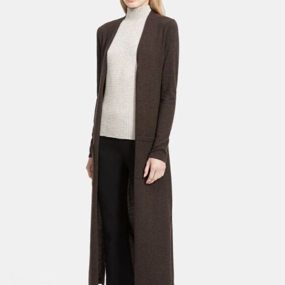 Theory 100% Soft Cashmere Long Cardigan in Olive Medium - Picture 1 of 12